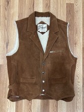 Bermans Leather Vest Mens 42R Brown Sherpa Lined Vintage Suede Western 70s 80s