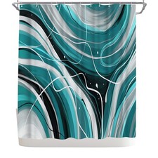 Modern Abstract Striped Shower Curtain Set 72x72 Inch Teal Fabric Decor