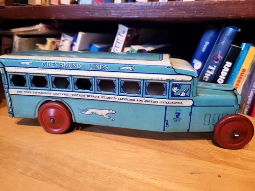 NICE VINTAGE 1920'S  J. CHEIN #219 TIN LITHO GREYHOUND LINES COAST TO COAST BUS