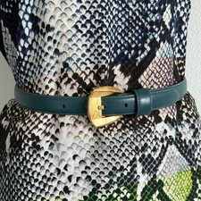 Cinturón vintage años 80 Liz Claiborne hebilla dorada verde azulado S cuero semianilina grano completo