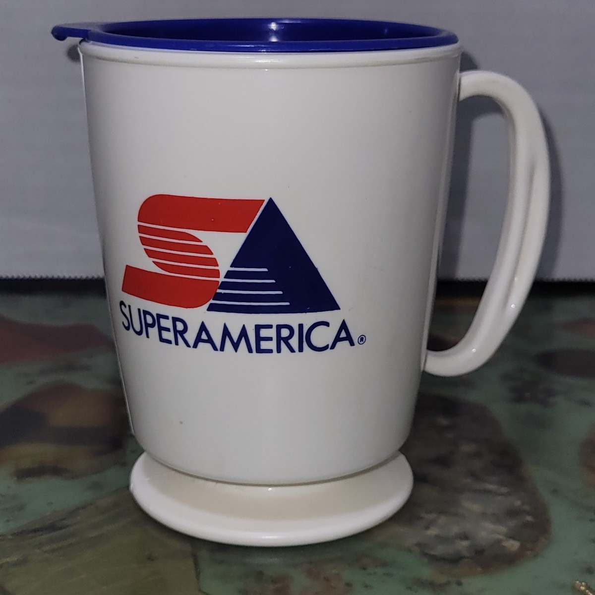 Vintage 1980s SuperAmerica Gas Station Travel Coffee Mug & Lid Betras Set  Prop
