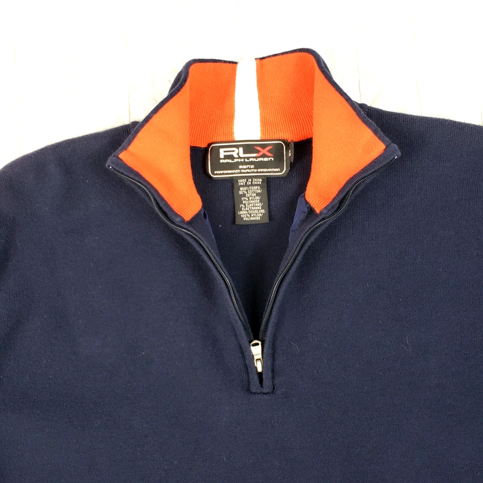 Pulôver masculino Ralph Lauren RLX 1/4 zíper GRANDE azul mistura de algodão desempenho golfe - Imagem 4 de 4