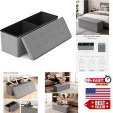 Durable 43" Folding Storage Ottoman Holds 660 lbs - Light Grey Linen Style
