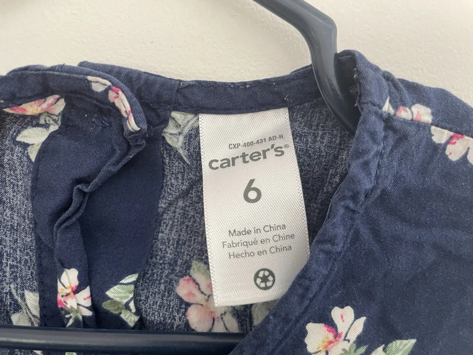 Vestido Carter's Niños Niñas Rosa Floral Viscosa Cintura Ajustada Manga Corta Azul Marino 6 Foto 2 de 4