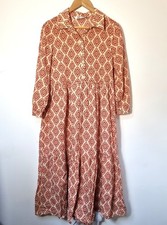 Zara Shirt Dress Size L Tiered Cream Red Block Print Cotton Midi