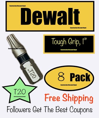 Small Pack of 8 DeWalt  Impact Ready Tough Grip  1'' Bit Tips Torx T20 Torx T-20