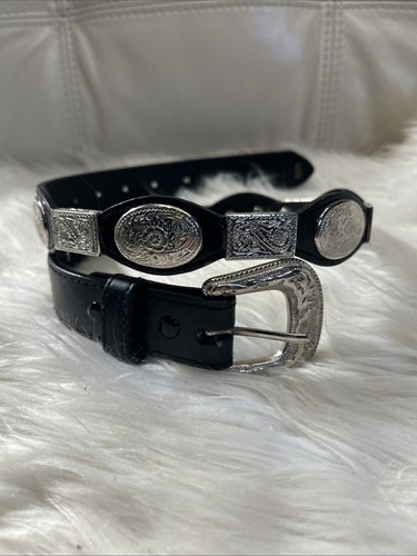 Concho Womens Belt Size 28 Black Heavy! Genuine Leather XS