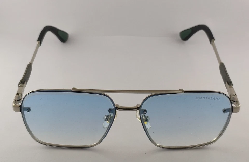 Gafas de sol Montblanc de lujo | Marco plateado (lentes azules 100 % con protección UV) Foto 2 de 4