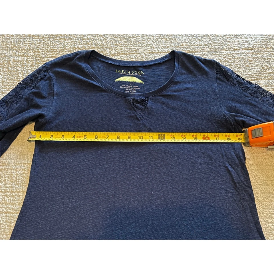Top Earth Yoga Algodón Orgánico Bambú Manga Larga Encaje Azul Marino Para Mujer’s L Sostenible Foto 3 de 4