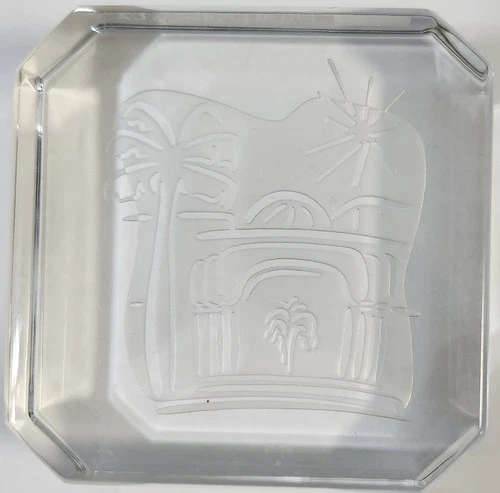 Glass Paperweight, Square 3 Inch, Palm Springs Theme By Val St Lambert Belgium 