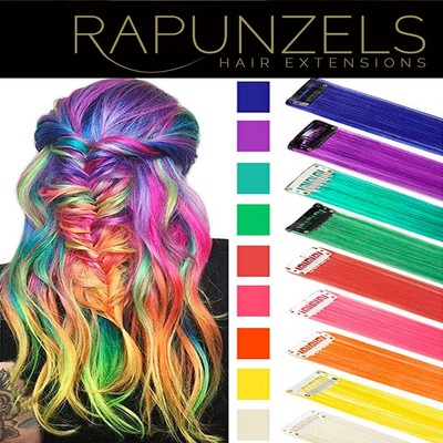 Clip In Highlight Coloured Streaks Rainbow Hair Multi Color Hair