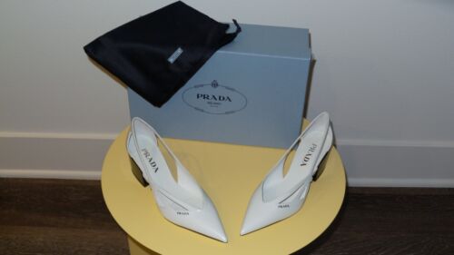 $1370 PRADA LOGO WHITE LEATHER PUMPS SIZE 36 - Picture 12 of 12