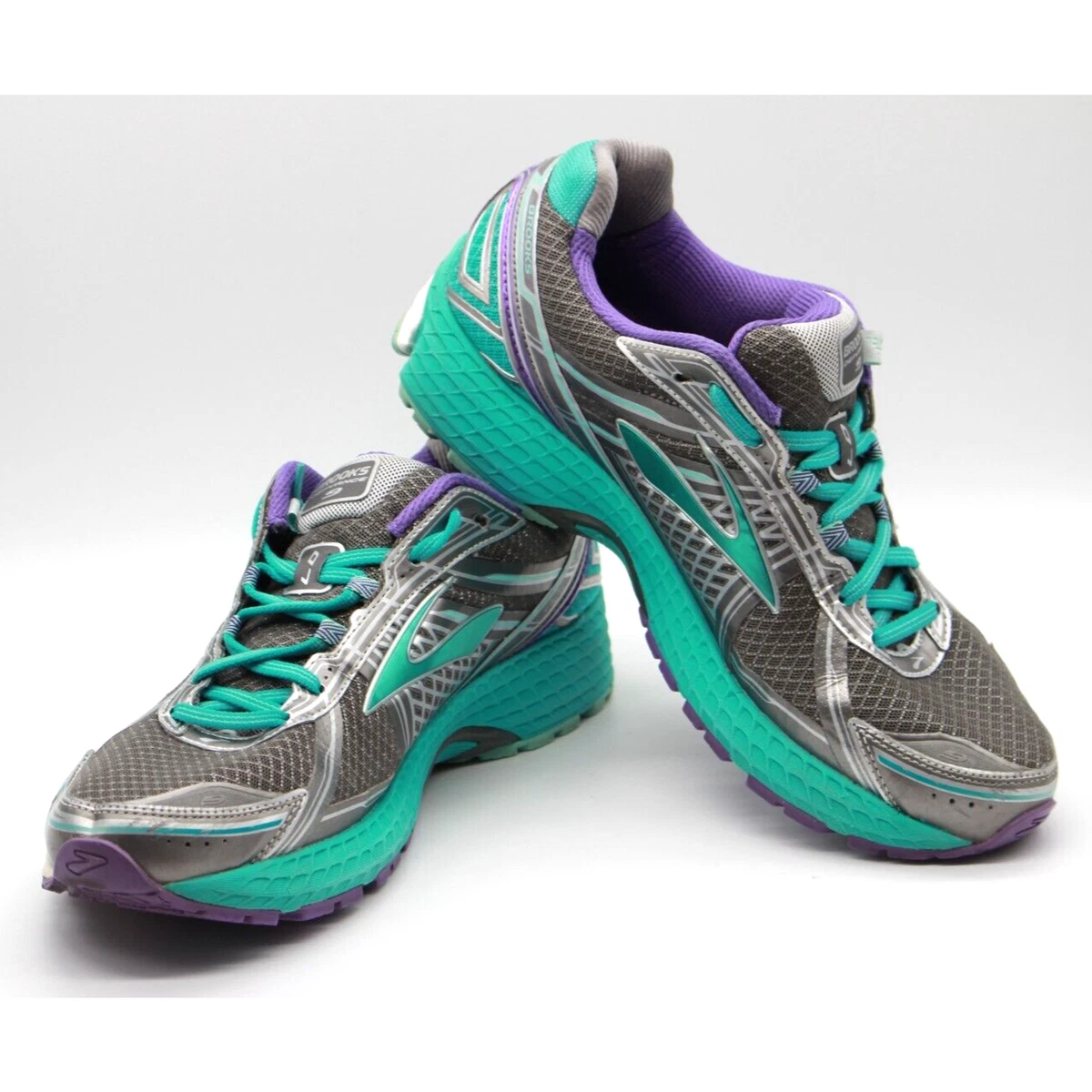 Brooks Womens Defyance 9 Running Shoes Grey Teal Purple