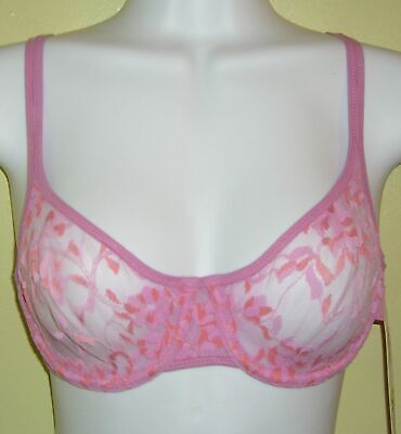NEW DKNY Signature Lace Unlined Demi Bra 451000 Floral Pink 