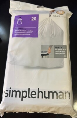 Simplehuman Code Q Custom Drawstring Trash Bags, 13-17 Gallon, 20 Count