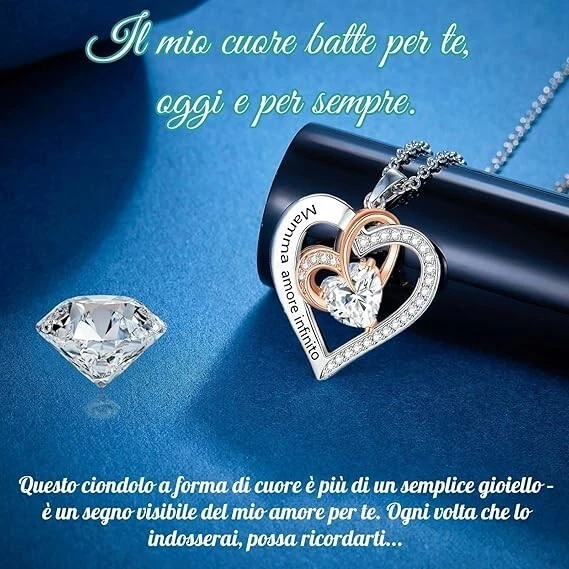 COLLANA CON PENDENTI ✅ ZIRCONE CUBICO ARGENTO 925  REGALO FESTA DELLA MAMMA 2 ❤️ - Immagine 3 di 4