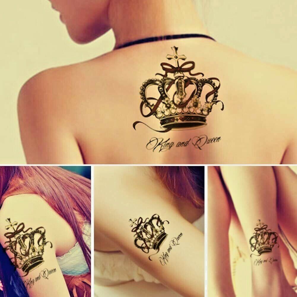 King and Queen Crowns Temporary Waterproof Tattoos Women Mens Fake Sticker