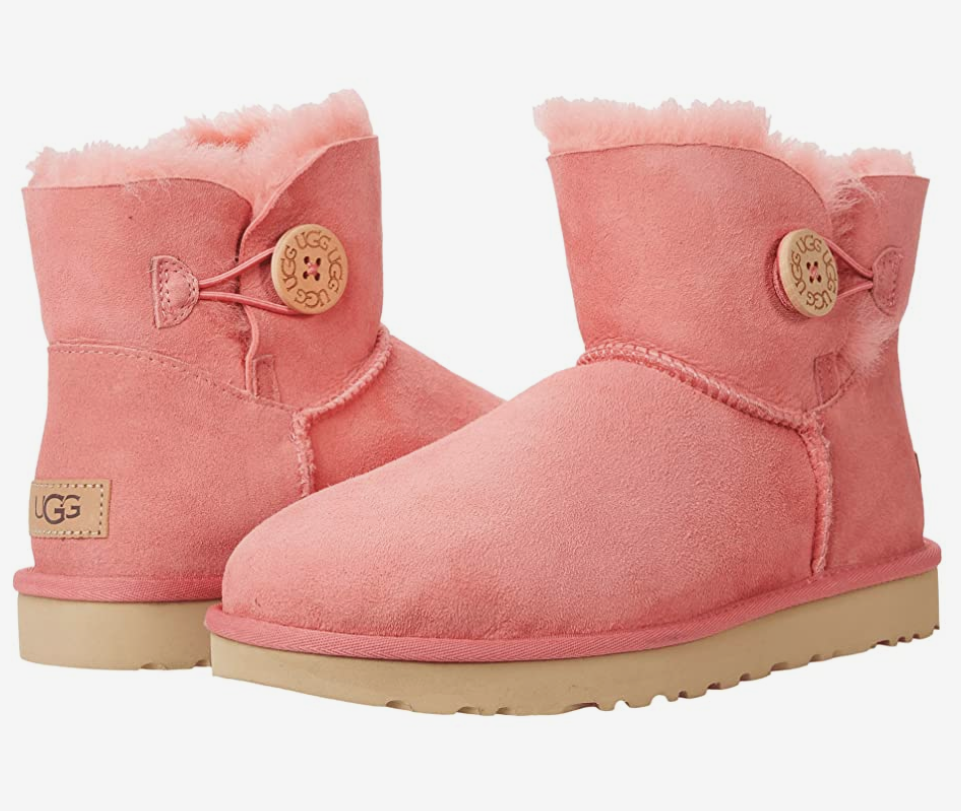 UGG Mini Bailey Button II Bootie Flat Ankle Boots Pink  display picture 1