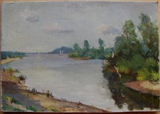 Ukrainian Soviet USSR Oil Painting impressionism realism landscape river trees