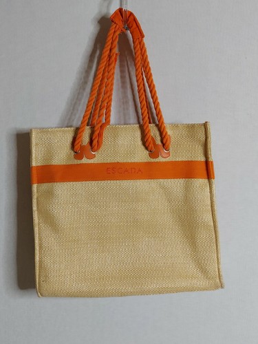 Bolso de Mano Escada Crochet Tejido Playa Cartera Beige Naranja Cuerda Correa 12x10 |