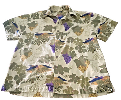 Wine Drinkers Shirt Mens XL Grape Vines Clusters Bottles Tasting Button Pocket