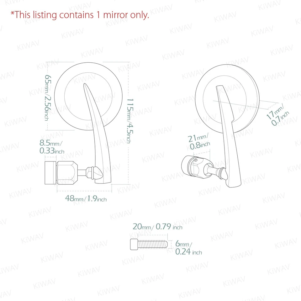 Extremo Barra Espejo IZQUIERDO X1 2.5" Redondo Cromo para Moto Guzzi Roscado Stock Manillar Foto 2 de 4