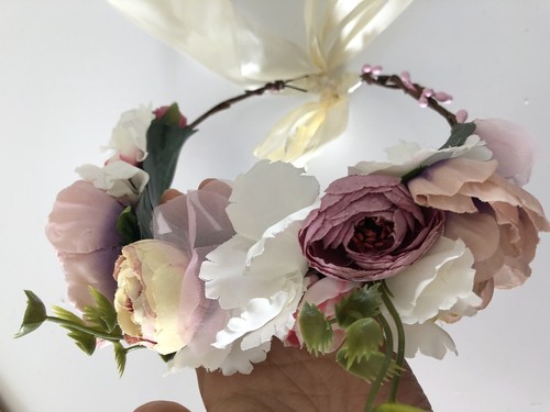 Lady flower Girl wedding Purple Party Hair Head band Crown Garland tiara ribbon - Picture 7 of 12