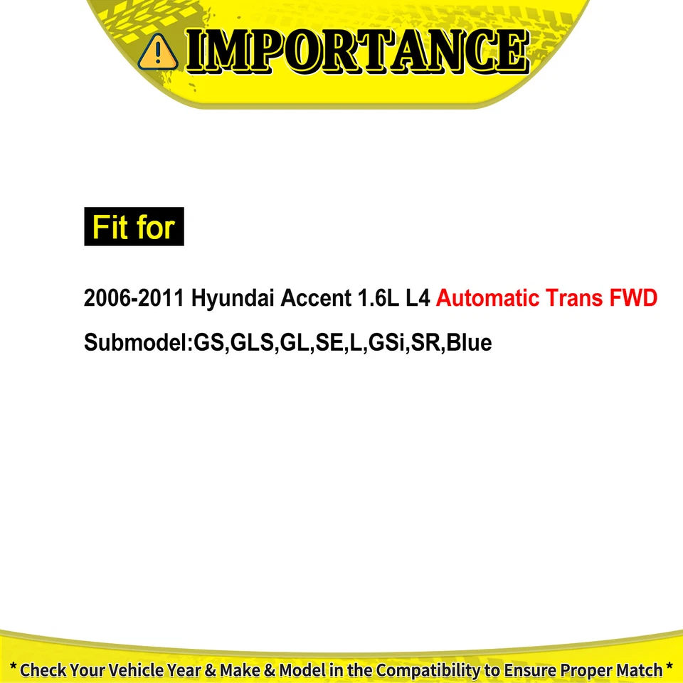 Пара передних шарнирных соединений оси CV для Hyundai Accent GLS GS GL Auto Trans 06-11 - Изображение 2 из 4