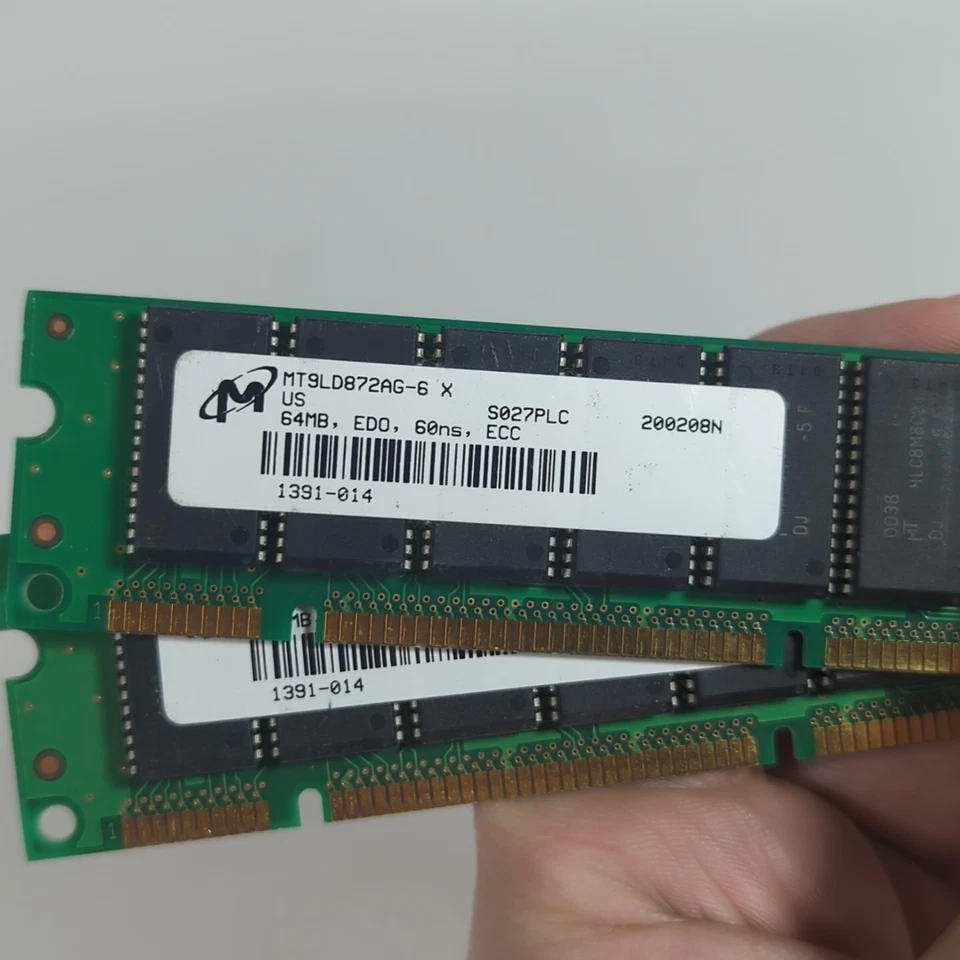 Micron EDO ECC DIMMs - 2x 64MB Single Sided 60ns, 128MB Total - Fully Tested - Image 3 of 4