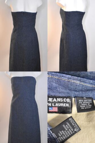 RL Polo Jean Co Denim Dress 90s Ralph Lauren Strapless Straight Midi Vtg Women 4
