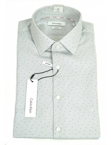 CALVIN KLEIN camicia uomo bianca fantasia pois collo italiano slim fit |  eBay