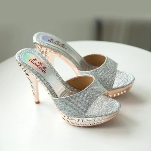Sandali donna strass ciabatte sexy spessi tacco alto decolte estive slide - Foto 18 di 24