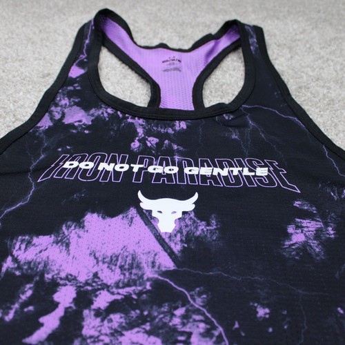 Under Armour Project Rock Tank Top Mens Medium Black/Purple Mesh Printed Workout - Picture 4 of 14