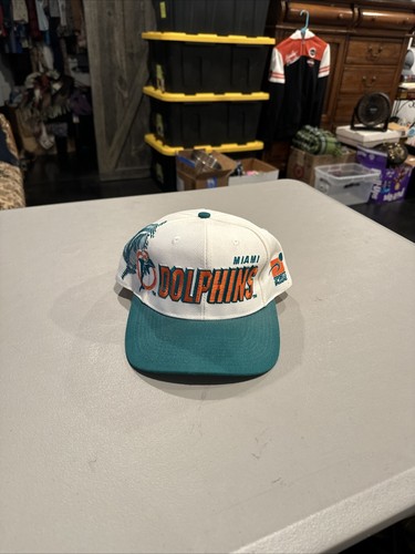 Vintage 90er Jahre Logo Athletic Shadow Miami Dolphins NFL Fußball Druckknopflasche Mütze Neu ohne Etikett