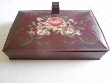 VINTAGE DECOWARE SILENT BUTLER MAROON W/HAND PAINTED FLORAL