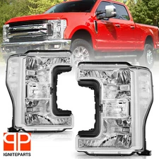 For 2017-2019 Ford F250 F350 F450 F550 Super Duty Chrome Headlights Lamps Set