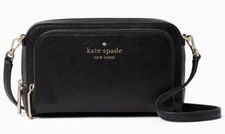 Kate Spade Dual Zip Around Crossbody Black Saffiano Leather WLR00410 NWT $259 FS
