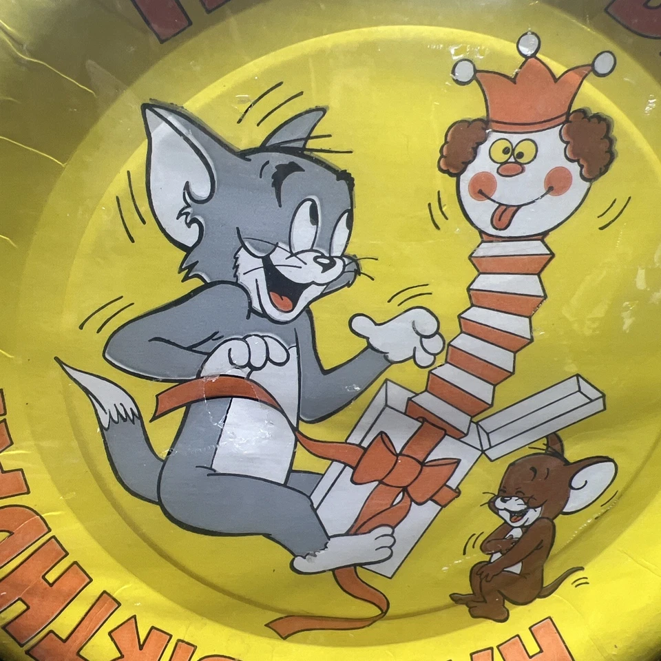Platos de papel amarillos American Greetings de feliz cumpleaños Tom y Jerry 1984 vintage Foto 3 de 4