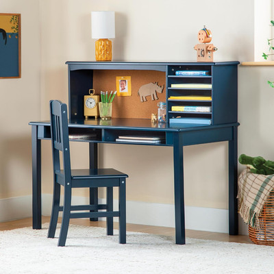 Guidecraft Kids Media Desk and Chair Set - Navy: Student'S Workstation with Stor