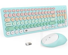 FD Wireless Keyboard and Mouse Combo - 2.4GHz USB Cordless, Cute Round Keys, and
