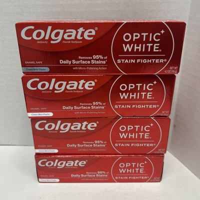 Colgate Optic White Stain Fighter Clean Mint Toothpaste, Lot Of 4 - 4.2 oz Each
