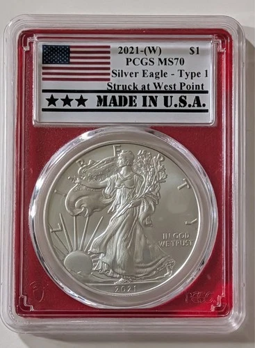 2021(W) SILVER EAGLE TYPE 1 PCGS MS70 FLAG LABEL RED CORE SKU 843459.70/42341735