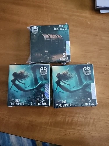 X3 SEALED 5g .999 Fine Silver Pan Silver Company Mermaid X2 And Chest 3 Total