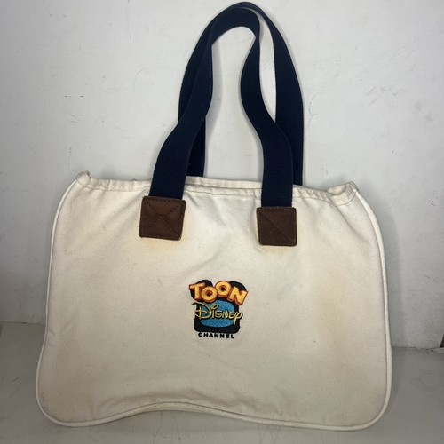 Vtg Toon Disney Channel Canvas Tote 90s Y2K Promo Embroidery Leather Trim Rare