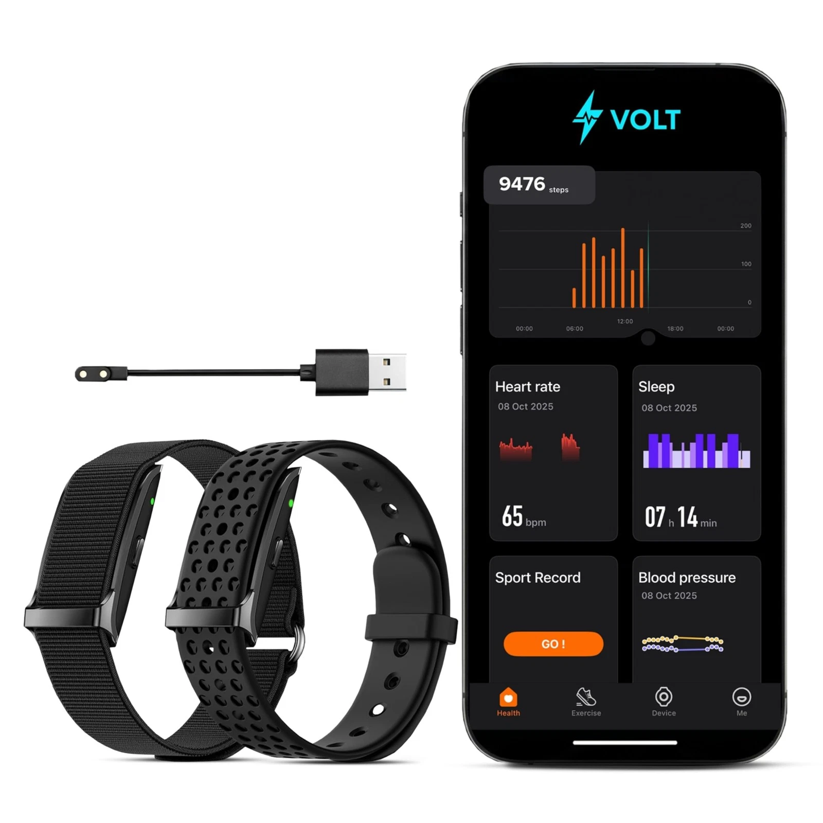 Volt Fitness Tracker Band No Subscription – Wearable Health Universal, Black
Opens in a new window o