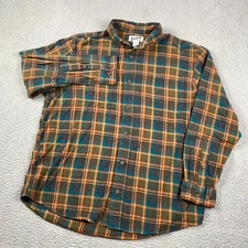 Duluth Trading Co Flannel Shirt Men's L Orange Blue Green Plaid Workwear
