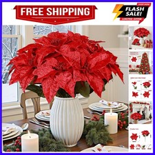 8 PCS 17in Poinsettia Flowers Artificial, Large Glitter Christmas Flowers, In...