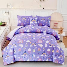 6 Pieces Purple Twin Bedding Set Rainbow Bedding Set for Girls Love Hearts an...