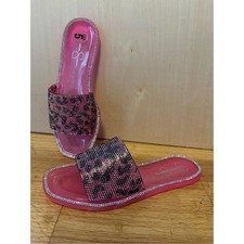 Jessica Simpson slides, pink, Sz 5  Title: Jessica Simpson Leopard Rhinestone Sli