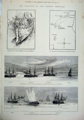 Alter antiker Druck 1878 Schiffe German Ironclads König Wilhelm Barke Crash 19.